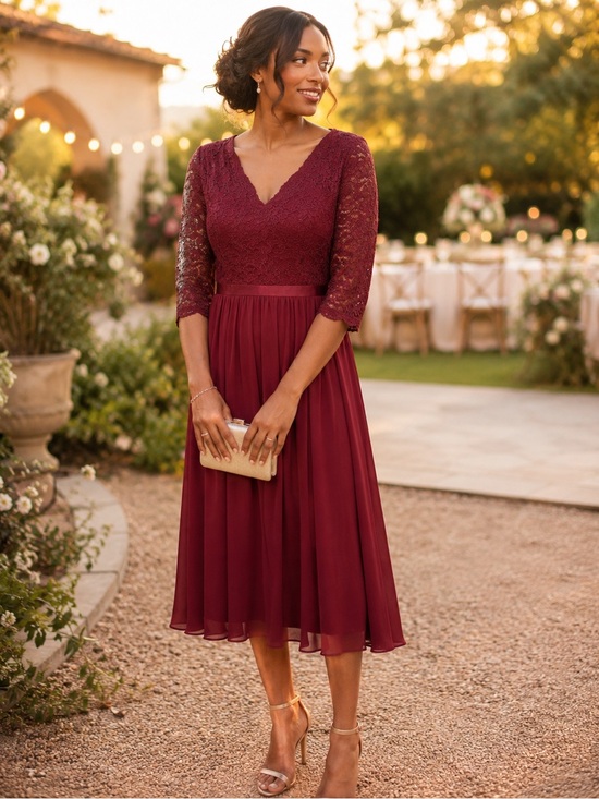 Missmay Dresses & Skirts - Miss May Retro Gorgeous City Burgundy Lace Chiffon Midi Cocktail Dress Size XL